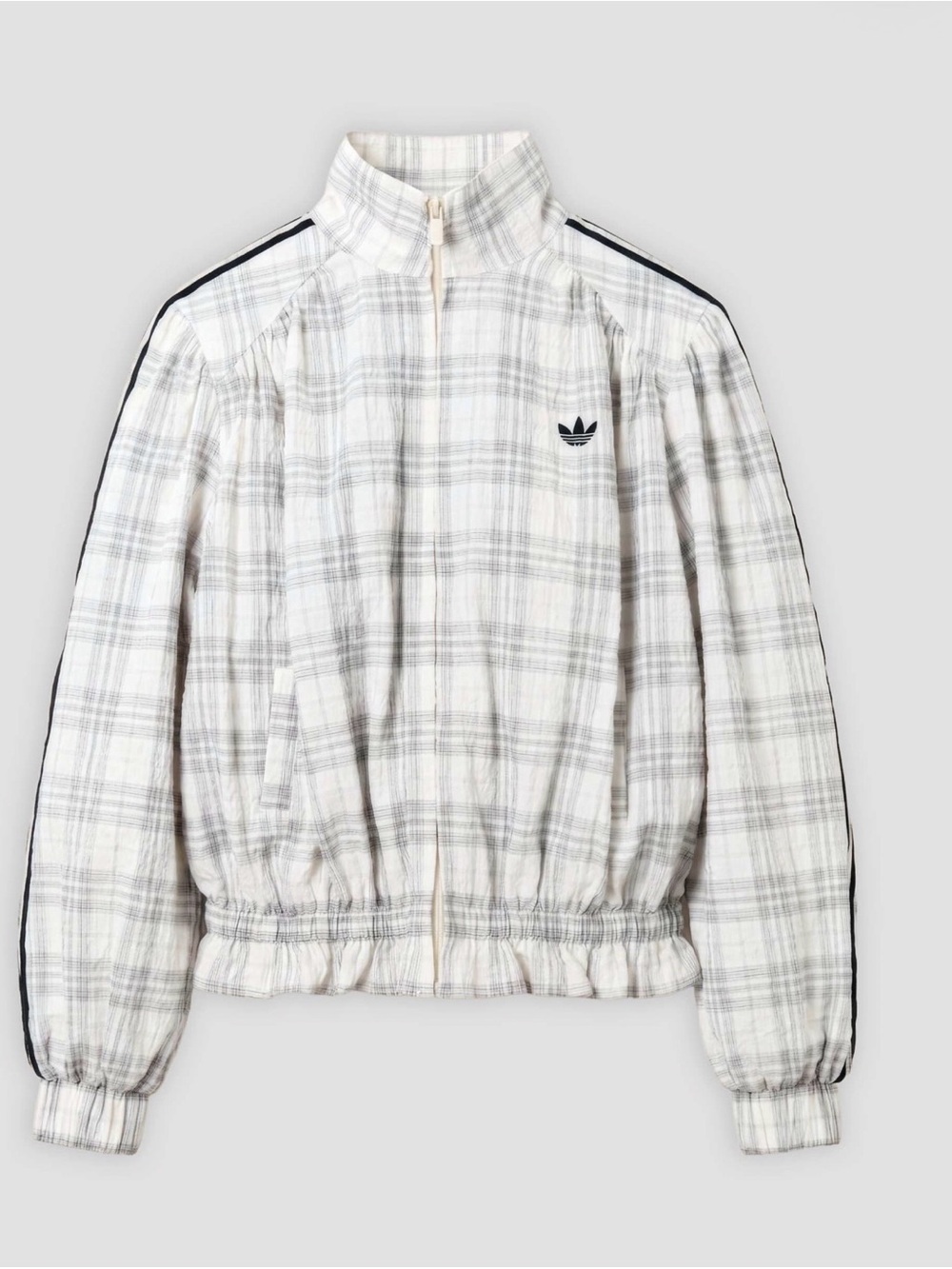 adidas Women’s Cream Plaid Track Jacket with Black Stripes - Picture 2 of 6